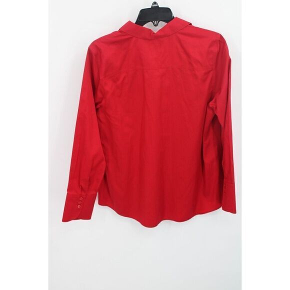 Chicos 1 No Iron S Sateen Tunic Top Button Front Red Stiletto Long Sleeve NEW - Picture 3 of 7